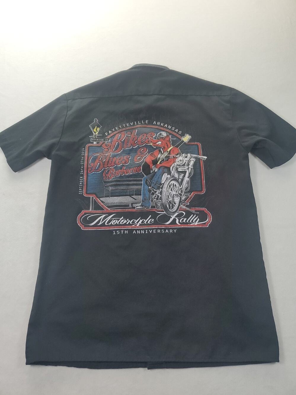 Bikes Blues & BBQ Dickies Small Black Work Shirt Mens Motorcycle Rally Graphic